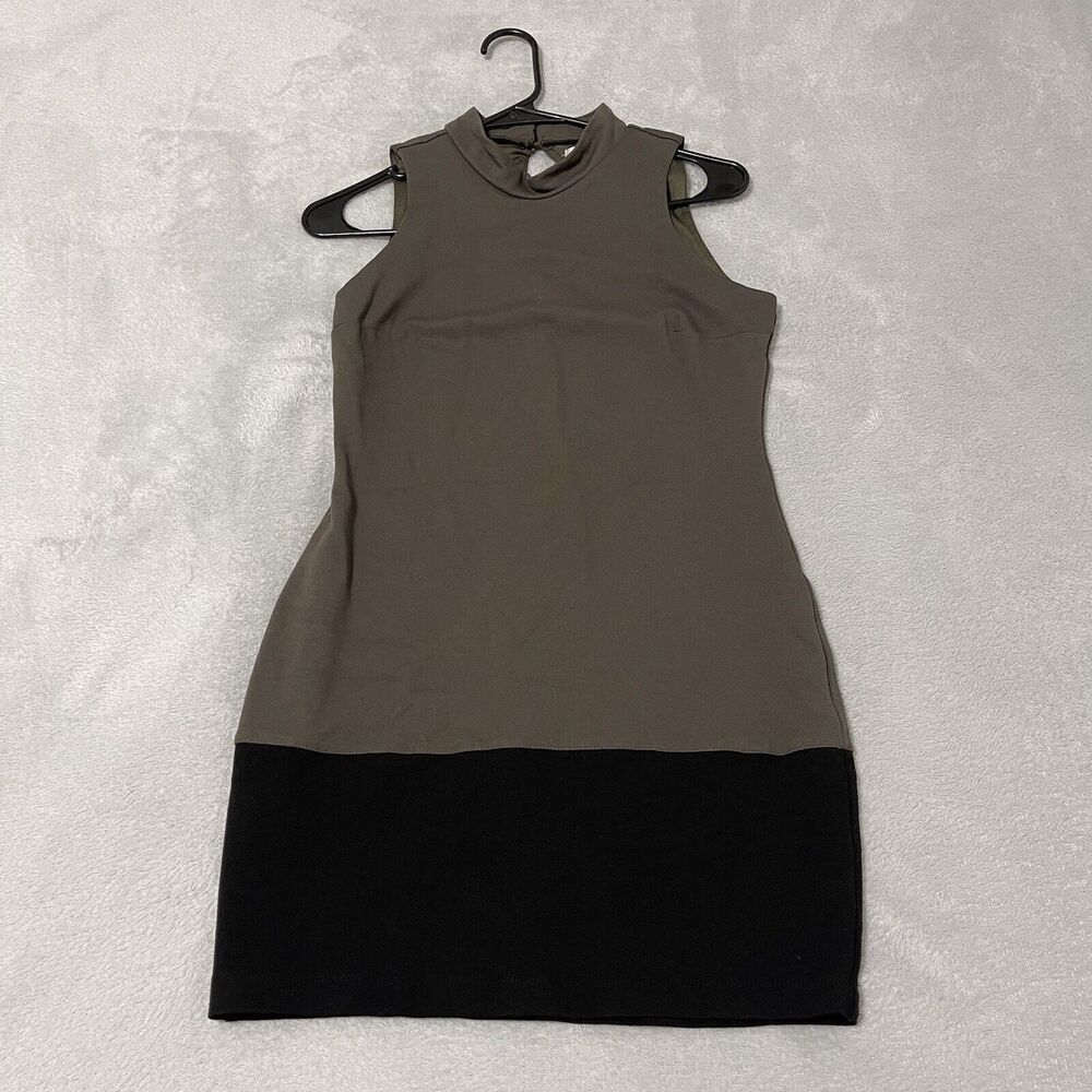 Emerald Sundae Dress Medium Green Sleeveless Sheath Mini Colorblock Mock Neck